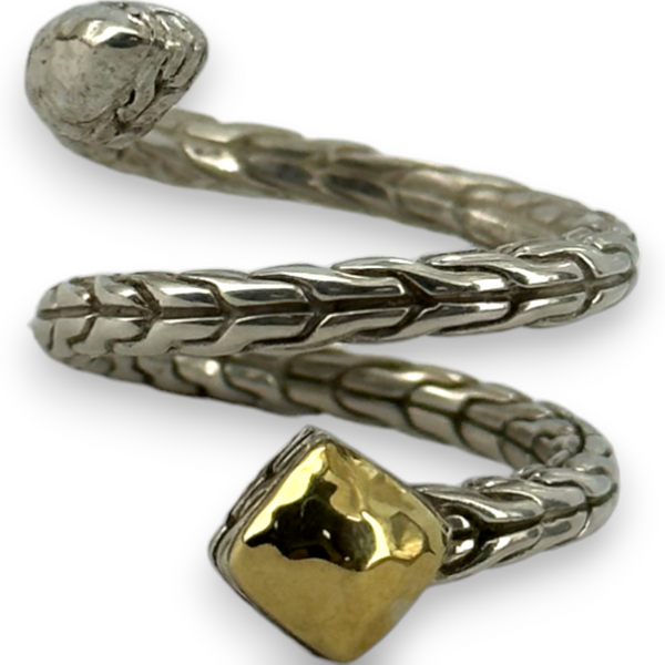John Hardy Snake Wrap Around Cable Ring 925 Sterling Silver & Gold Ring Size 6