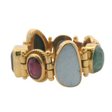 Vintage Italian Percossi Solid 18kt Yellow Gold Multi Precious Gemstone Hinged Cocktail Ring Size 7.5