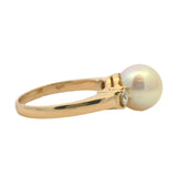 Vintage Solid 14kt Yellow Gold, 9mm Pearl, and 0.30ctw Diamond Cocktail Ring Size 6