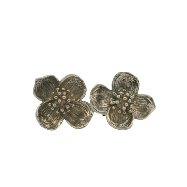 Vintage Tiffany & Co Solid 925 Sterling Silver Dogwood Flower Pierced Omega Back Earrings