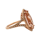 Solid 14kt Rose Gold Marquise 4.15ct Morganite Solitaire and Diamond Cocktail Ring Size 6.5