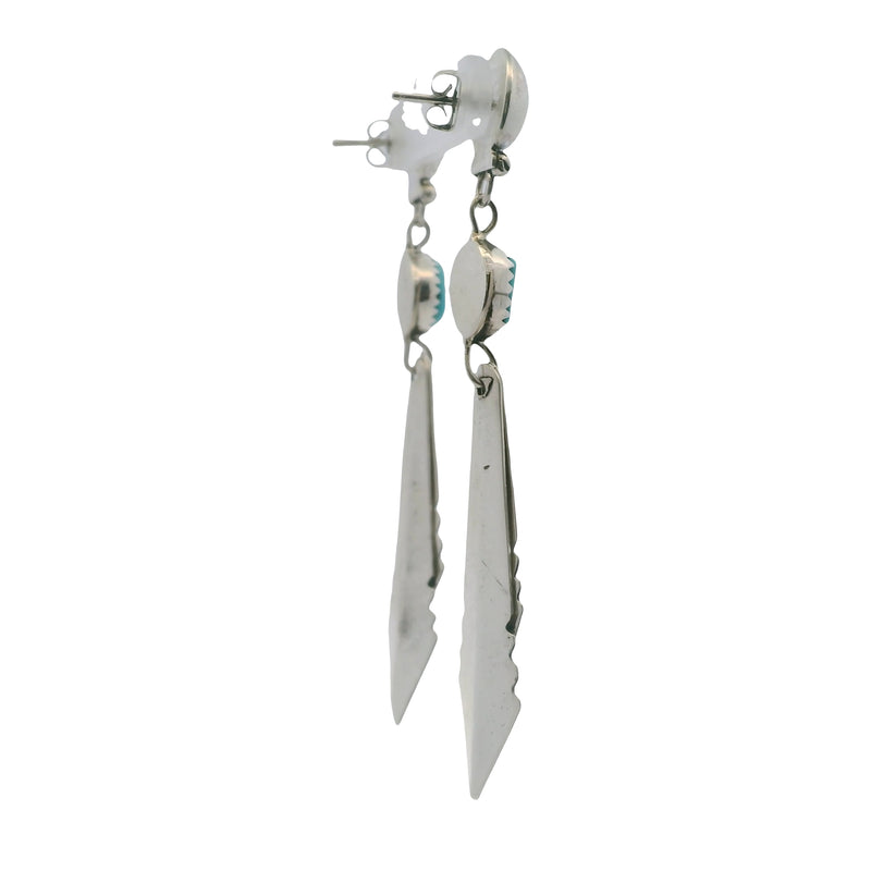 Pendientes colgantes de pluma nativa americana de plata de ley 925 y turquesa de 7 cm