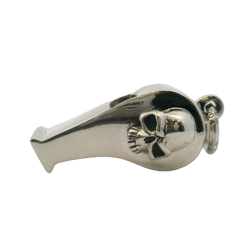 c2004 925 Sterling Silver Large 1.7" Long Whistle With Skulls Gothic Font Necklace Pendant