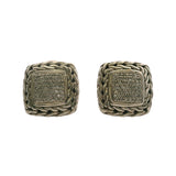 John Hardy 925 Sterling Silver/18kt Gold and Diamond Cluster Classic Square Chain Earrings