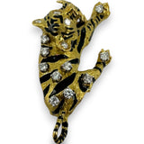 Vintage 1970-80s Solid 18kt Yellow Gold and White Diamond 28.8g Unique Tiger Brooch with Black Enamel Stripes