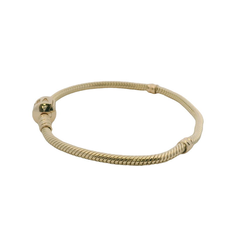 Pandora Moments 14kt Yellow Gold Snake Chain 7.25" Charm Bracelet with Cylinder Clasp