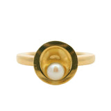 Movado Solid 18kt Yellow Gold and Pearl Bowl Circle Cocktail Ring Size 7