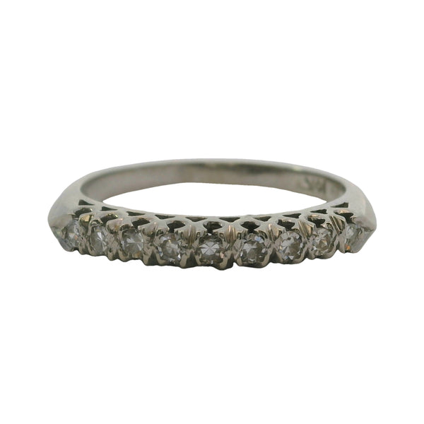 Vintage Knife Edge 14k 585 White Gold Fishtail Set Diamond Band Ring Size 6