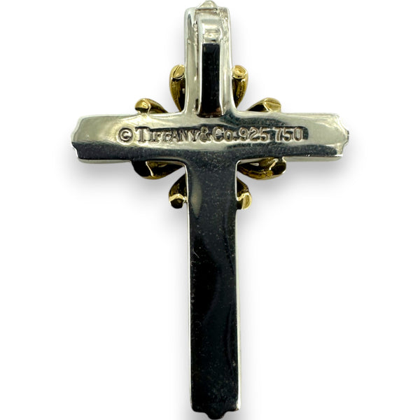 Tiffany & Co Retired 925 Sterling Silver and 18kt Yellow Gold 1.3" Long Cross Pendant