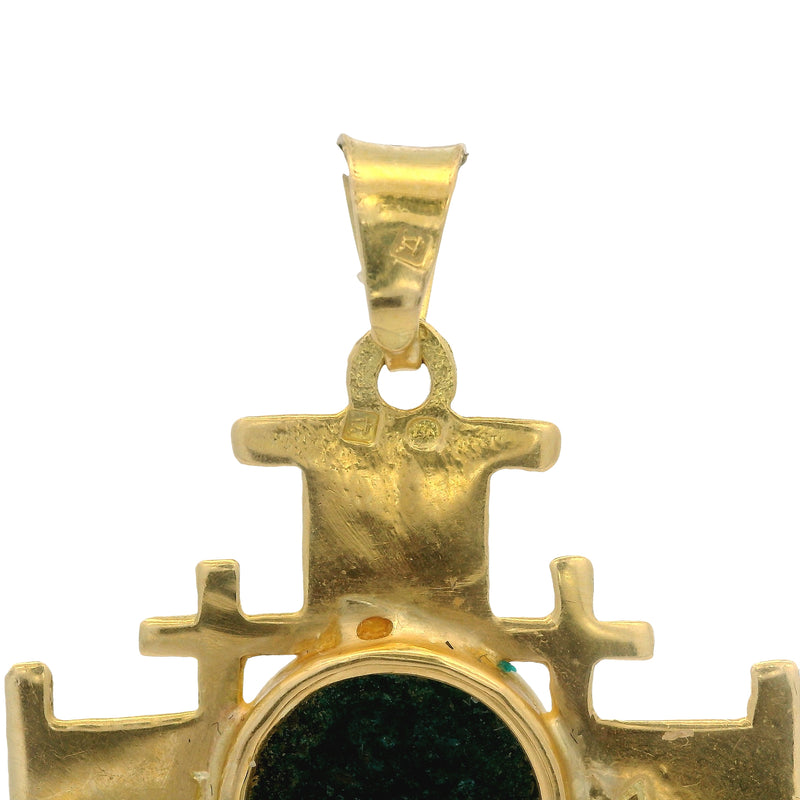 Vintage Solid 18kt Yellow Gold Jerusalem Cross with Widow's Mite Bronze Coin Pendant