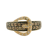 Le Vian Solid 14kt Yellow Gold and Brown and White Diamond Belt Buckle Ring Size 7