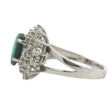 Solid 14kt White Gold Gray Opal Cocktail Ring with Double Diamond Starburst Halo Size 7
