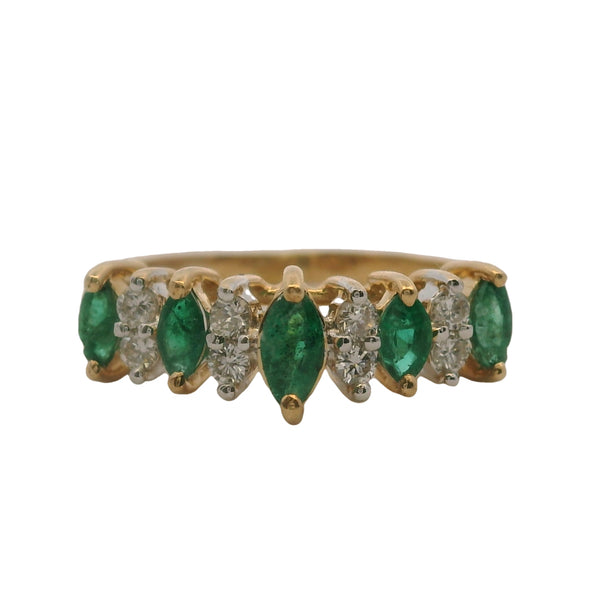 Cardow Jewelry Alternating Marquis Emerald and Diamond 14kt Yellow Gold Ring Size 5.5