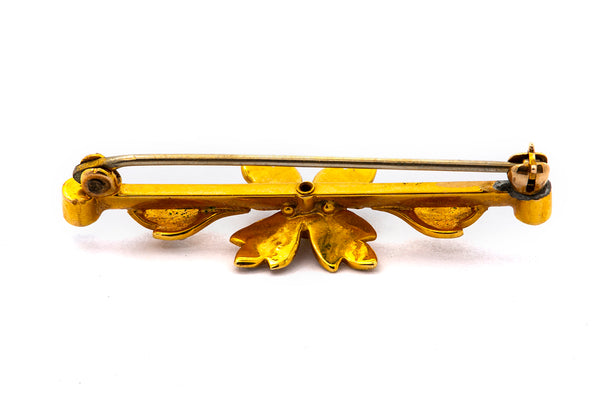 Antique Art Nouveau Seed Pearl 14k 585 Yellow Gold Lapel Pin Brooch