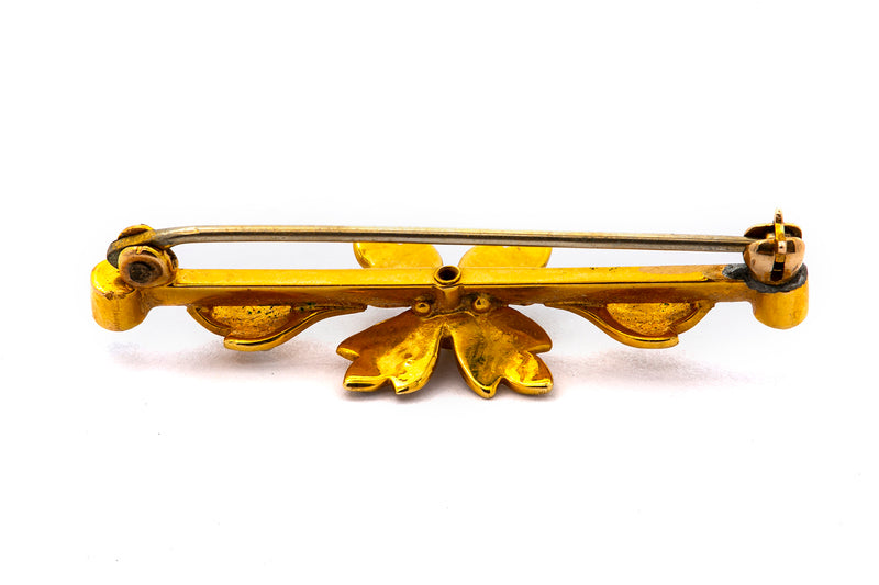 Antique Art Nouveau Seed Pearl 14k 585 Yellow Gold Lapel Pin Brooch