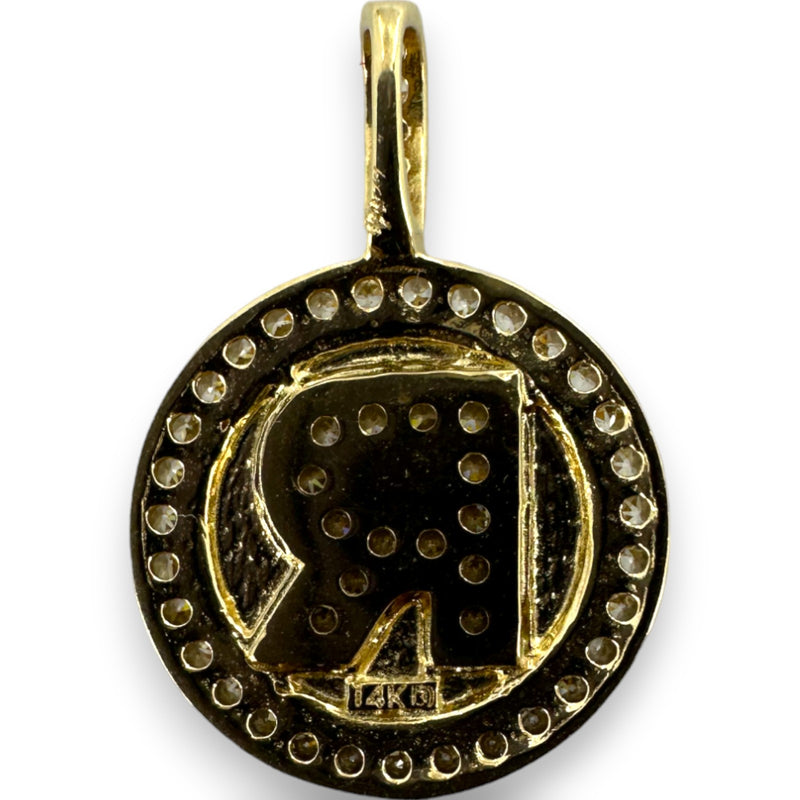 Letter "R" Cubic Zirconia Alphabet Disk Pendant Charm 14kt Yellow Gold