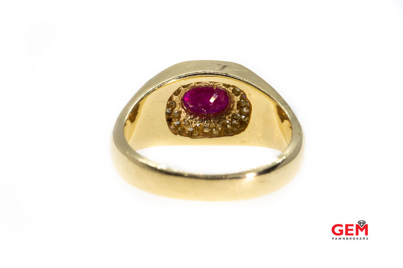 Oval Ruby & Round Diamond Halo Cluster 14K 585 Yellow Gold Ring Size 10