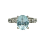 EFFY Solid 14kt White Gold Aquamarine Solitaire Ring with Diamond Sides Size 7