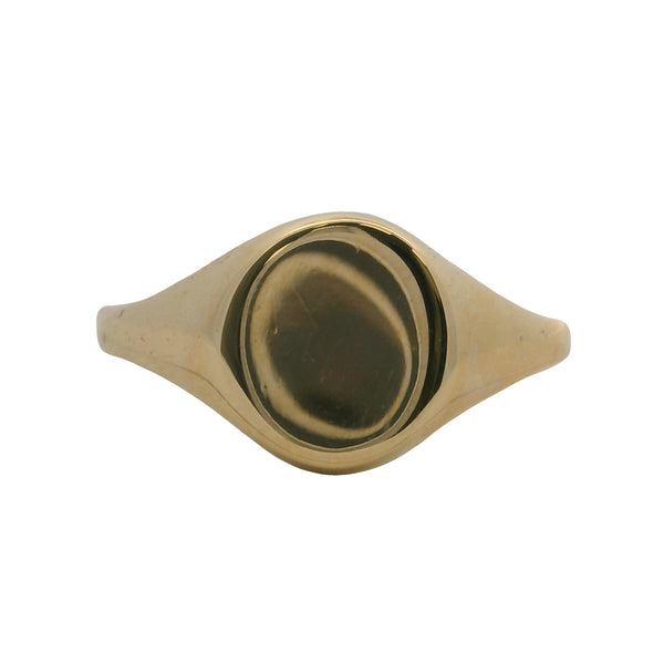 Solid 14kt Yellow Gold Small Circle Minimalist Blank Signet Ring Size 7