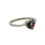 Vintage Italian Solid 18kt White Gold and Enamel Floral Heart Rose Ring Size 6