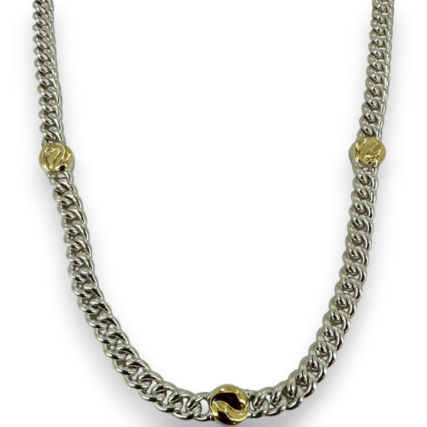 Saturno 925 Sterling Silver & Yellow Gold 5 Station Chain Necklace 47" Italy