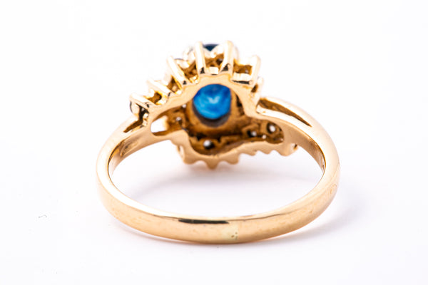 Natural Sapphire & Diamond Accent Cocktail Band 14K 585 Yellow Gold Ring S 7 1/2