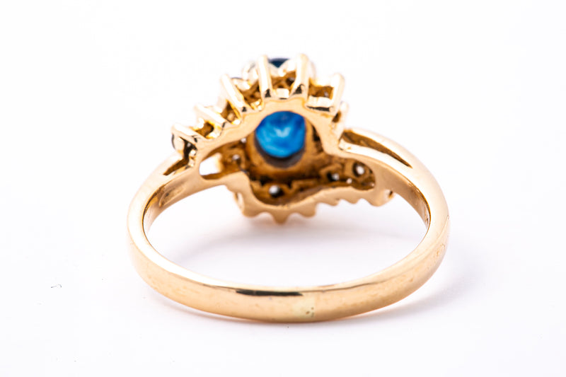 Natural Sapphire & Diamond Accent Cocktail Band 14K 585 Yellow Gold Ring S 7 1/2