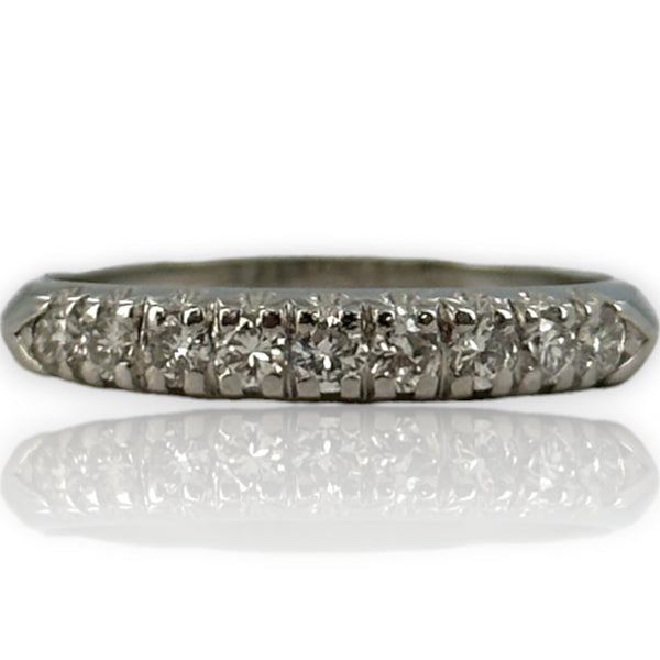 Art Deco 900 Platinum Half-Eternity Old European and Transitional Cut Diamond Ring Wedding Stacking Band