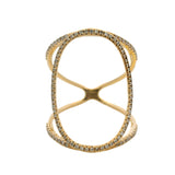 Solid 18kt Yellow Gold and Diamond Circles Oval Shaped Cage Ring Size 7