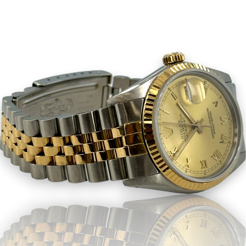 Rolex Datejust 16013 Champagne Roman Dial 36mm 1987 Box & Papers Steel & Gold Watch