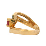 LeVian Solid 14kt Yellow Gold Pink Sapphire and Diamond Bypass Style Cocktail Ring Size 7.5