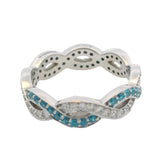 Solid 14kt White Gold Diamond and Blue Topaz Twist Eternity Band Ring Size 6