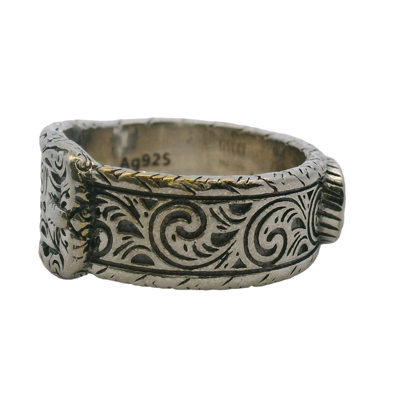 Gucci Garden 925 Sterling Silver Interlocking G Swirl Pattern Belt Buckle Ring Size 9.5 Made In Italy