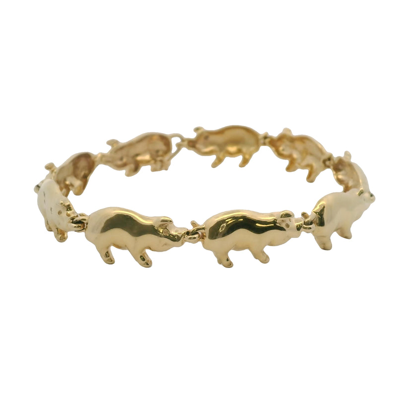 Lucky Pig Chain Link 3D Hog 14K 585 Yellow Gold Swine Animal Bracelet