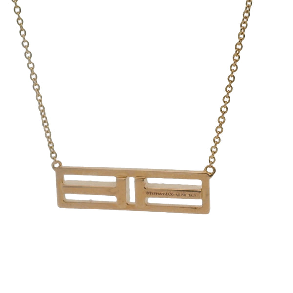 Tiffany & Co Solid 18kt Rose Gold T Two Open Horizontal Bar Diamond 18" Necklace Made in Italy
