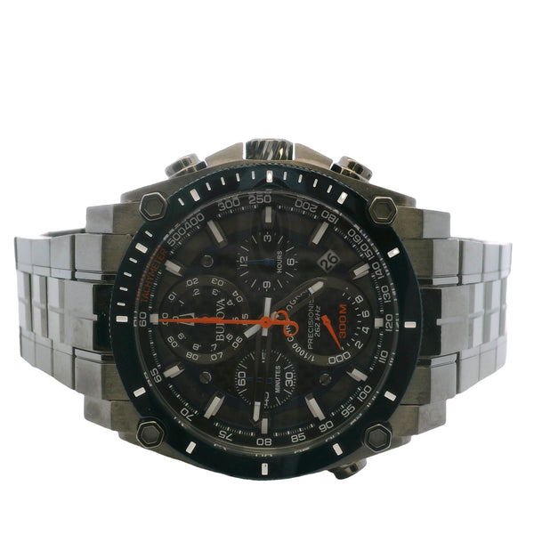 Bulova Precisionist Chronograph Quartz Black Blue Dial 98B343 46mm Steel Watch