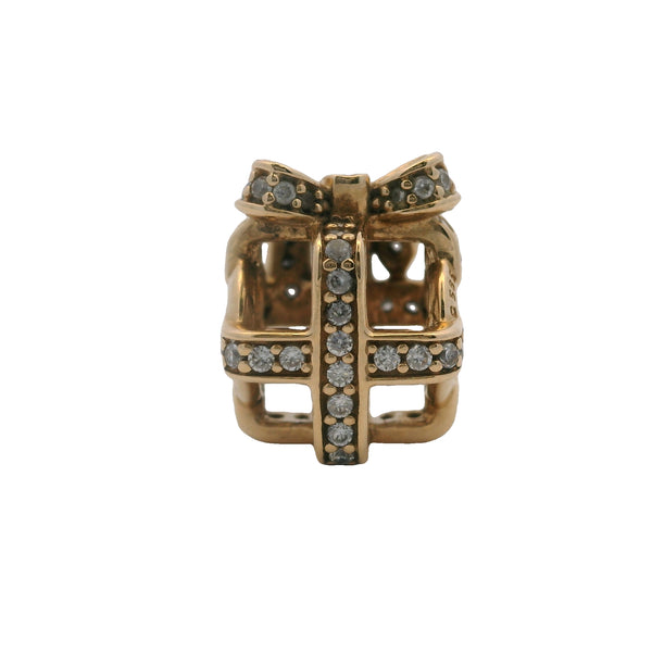 Pandora Solid 14kt Yellow Gold "All Wrapped Up" Gift Box CZ Spacer Charm