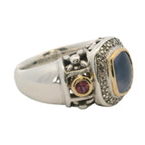 925 Sterling Silver and 18kt Yellow Gold Chalcedony, Ruby, and Diamond Halo Cocktail Ring Size 8