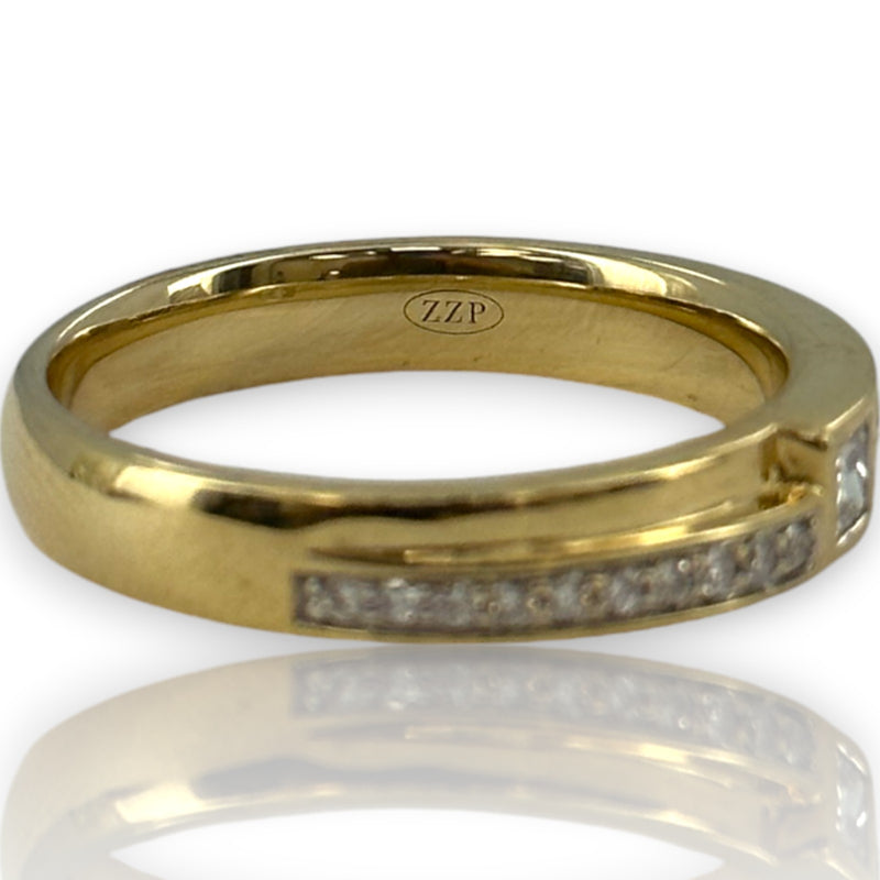 ZAC Zac Posen for Blue Nile Solid 14kt Yellow Gold Bezel Set Princess Cut Diamond Ring With Diamond Accent Band Size 10