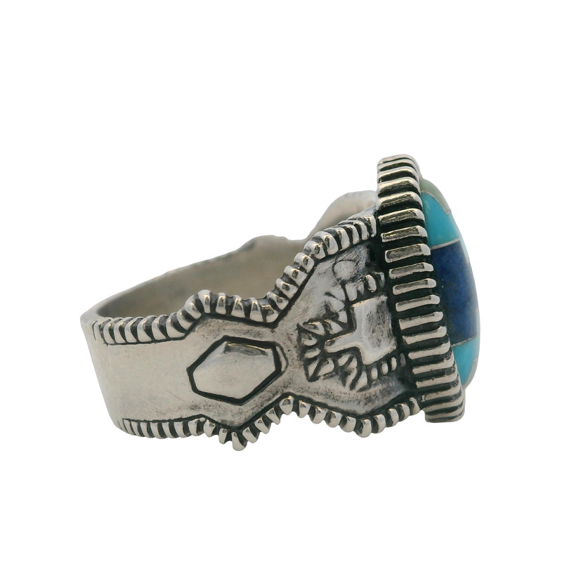 Carolyn Pollack 925 Sterling Silver Blue and Green Turquoise and Lapis Lazuli Mosaic Ring Size 9