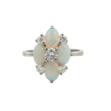 Vintage Solid 18kt White Gold 0.32ctw Diamond and 1.08ctw Opal Cluster Cocktail Ring Size 7