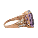 EFFY Solid 14kt Rose Gold Amethyst Cocktail Ring with Baguette and Round Diamond Band Ring Size10.5