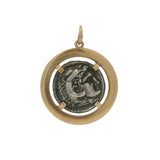Vintage Alexander The Great Replica Greek Coin In 18kt Yellow Gold Frame 24mm Pendant