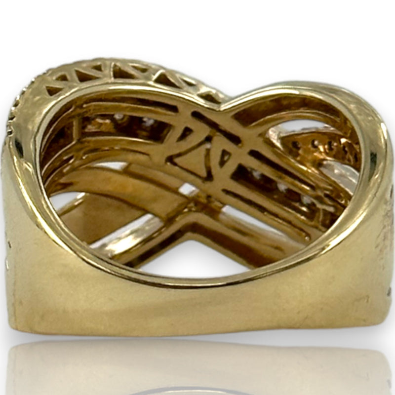 LeVian 14kt Yellow Gold Crossover 14mm Ring with Champagne "Chocolate" Diamonds Size 8