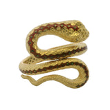 Vintage 1960-80s Solid 18kt Yellow Gold and Enamel 3D 64g Coiled Snake Hinged Bangle Bracelet
