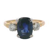 Antique c1930 Solid 14kt White & 18kt Yellow Gold Natural/Lab Sapphire Doublet and Diamond 3-Stone Ring Size 5