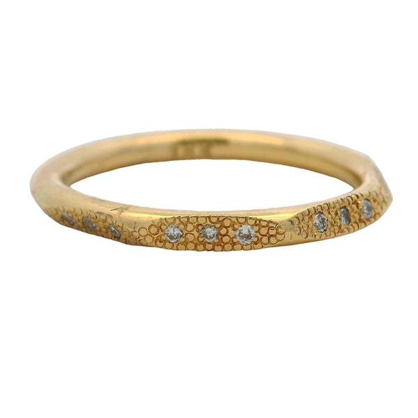 Solid 18kt Yellow Gold Faceted Faceted 2mm Stackable Band Ring with Diamonds Size 4.5