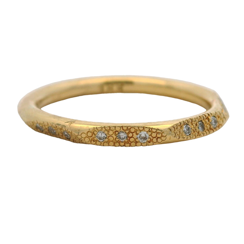 Solid 18kt Yellow Gold Faceted Faceted 2mm Stackable Band Ring with Diamonds Size 4.5