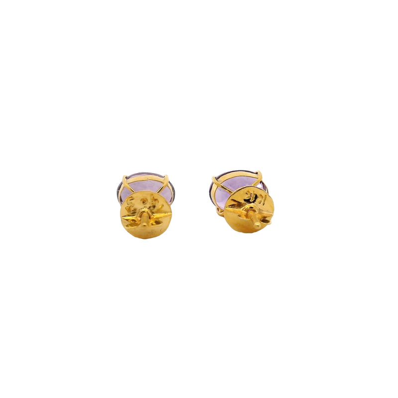 Solid 18kt Yellow Gold Amethyst Oval 8x6mm Stud Pierced Screw-Back Earrings