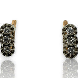 Antique 1930s Soviet Union Kiev Ukraine 2-tone Solid 14k Rose and White Gold Ukraine Early Modern Brilliant 3-Stone Diamond Earrings Pierced Snap Security Closure